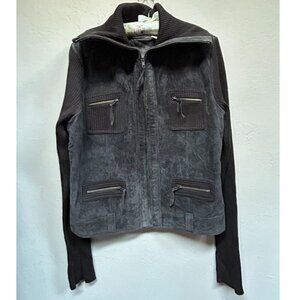 Tehama Nancy Haley Womens Chocolate Brown Suede/Knit Sweater Shacket XL Pockets